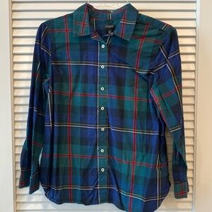 Talbots Long Sleeve Button Down Shirt Size Lp Blue/Green Plaid
